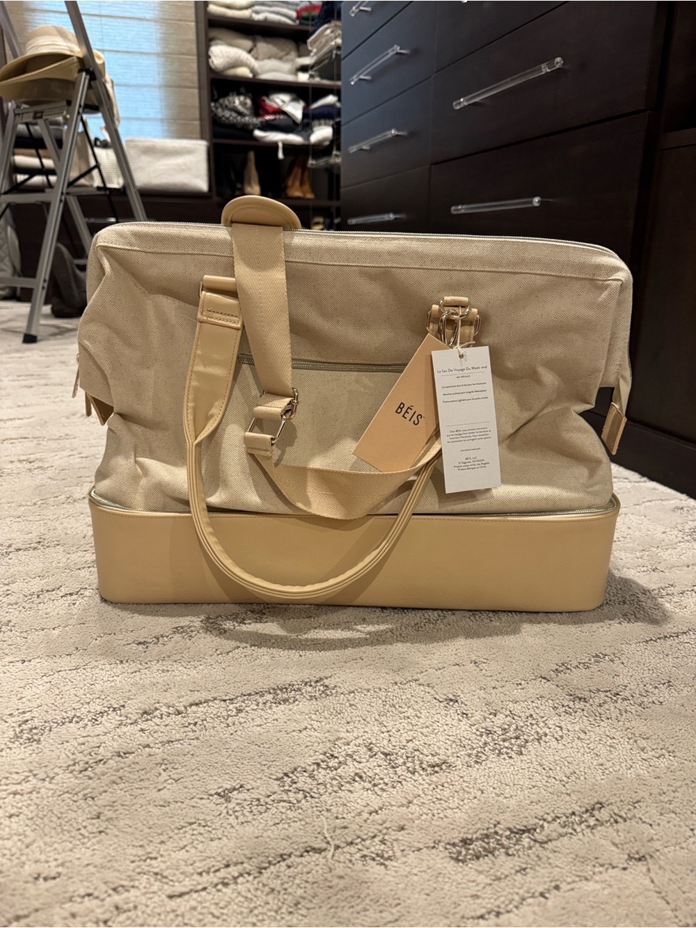 Beige weekender Canvas Travel Tote Bag NWT